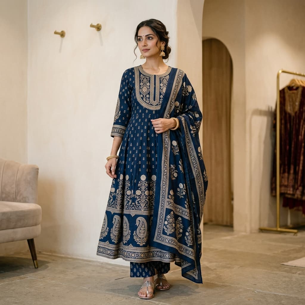 Elite Fashion Offer: Leriya Fashion Women's Rayon Printed Anarkali Set at Leriya Fashion